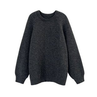 3ts法式老钱风粗针毛衣软糯慵懒风长毛绒格雷系简约羊毛针织衫女
