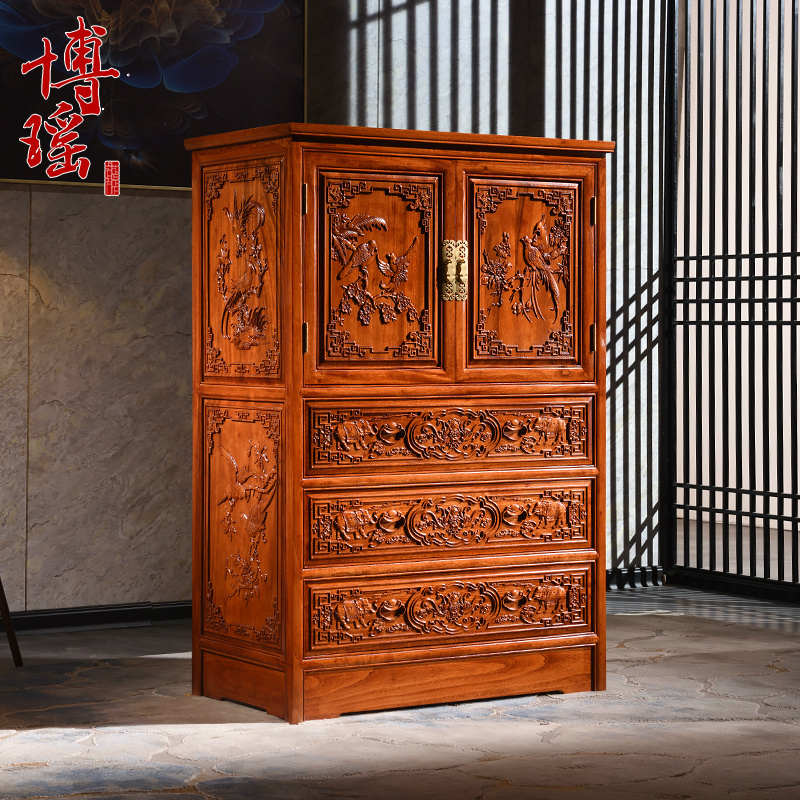 香樟木箱柜实木五斗柜储物柜中式复古两门橱结婚玄关抽屉斗柜子