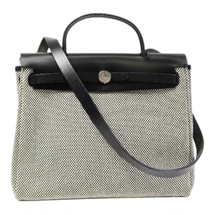 中古二奢Hermes爱马仕女包B级9新Herbag PM帆布斜挎包黑色