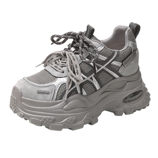 欧洲站显脚小老爹鞋女2026春季新款爆款系带厚底小个子内增高女鞋