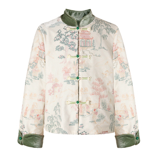 LittleNaive棉服儿童丝绒立领外套冬季提花上衣女童新中式上装