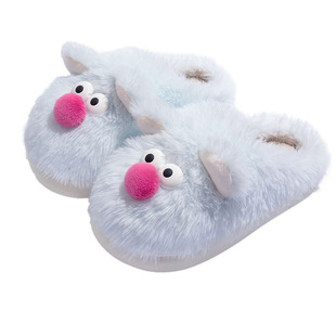 新款卡通可爱搞怪笑脸毛毛拖鞋女冬季室内家用加绒保暖防滑棉拖鞋