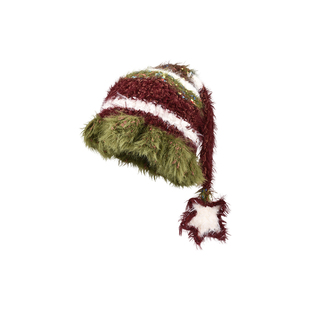 可扎马尾帽子条纹针织帽女秋冬保暖毛绒帽百搭星星尾巴盆帽显脸小