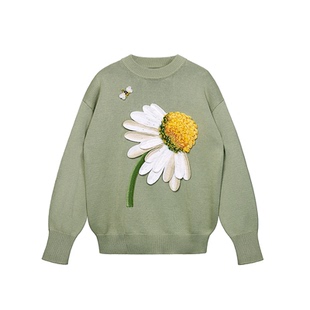 蜂眠 复古手工钩织立体大滨菊宽松毛衣 山谷少年原创设计师品牌