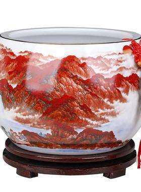 鸿运当头聚宝盆摆件家用装饰陶瓷