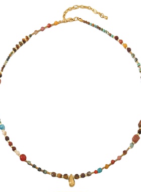 芮拉红色串珠天然松石锁骨链女复古美拉德棕色2025新款小众饰品