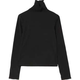 出口日本女装外贸秋冬温暖舒适拉绒德绒超长袖套指高领打底衣上衣