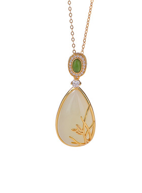 山予棠天然和田玉S925纯银镀金水滴形玉兰花新中式国风银吊坠