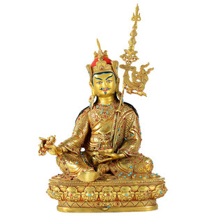 藏村全鎏金《莲花生大士》室内家用精工铜《莲花生大师》桌面铜像