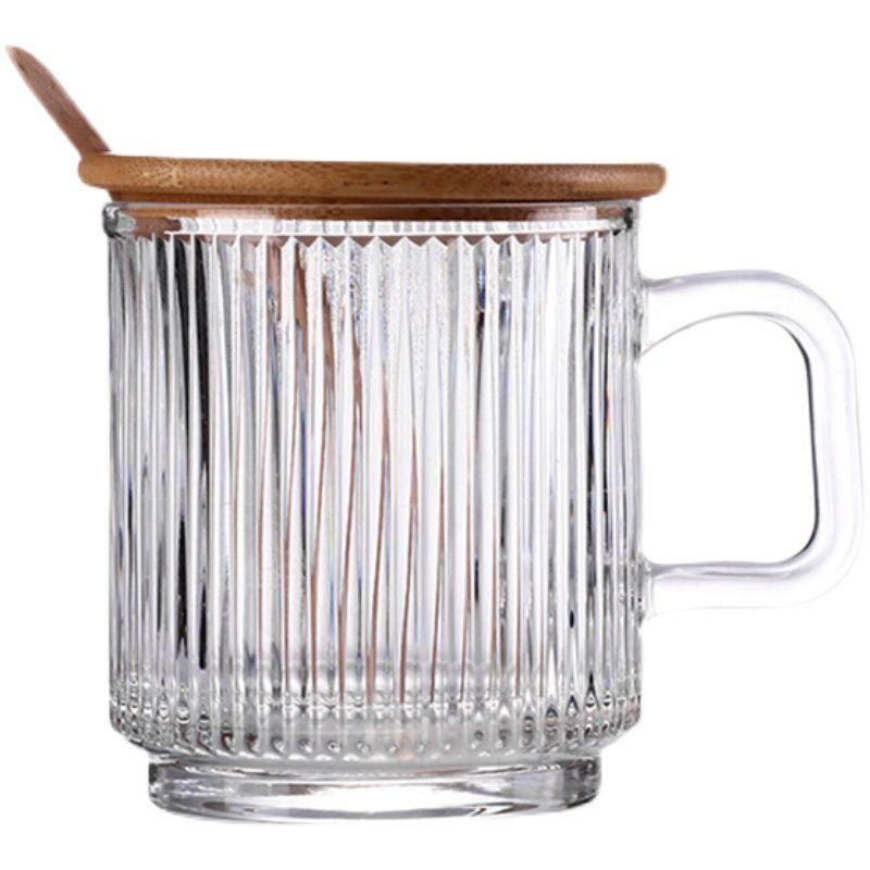 小众ins风复古浮雕简约玻璃带把马克杯冰美式咖啡杯拿铁杯牛奶杯