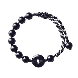 黑曜石平安扣手绳男女精致情侣款银曜石手链七夕生日礼物送女友