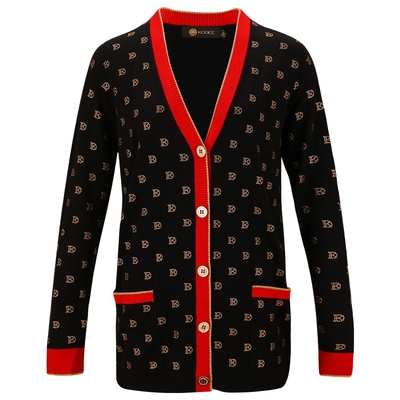 kodice黑色烫钻单排扣针织开衫