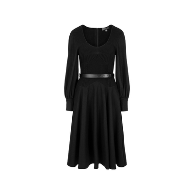 MARYLING黑色毛织V领连衣裙