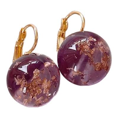 小众设计感紫色清透金箔耳环女