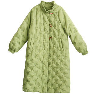 清【恰逢晚冬】复古原创刺绣羽绒服女冬季纯色修身牛角扣加厚外套