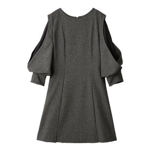 SNIDEL秋冬款气质圆领薄纱拼接收腰A字连衣裙SWFO245062