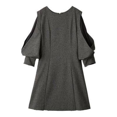 SNIDEL薄纱拼接收腰A字连衣裙