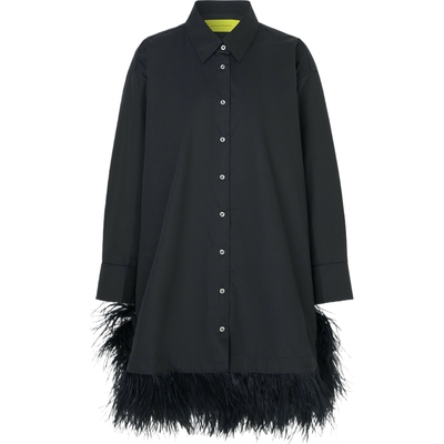 Marques' Almeida春夏女士羽毛边饰棉质平纹布迷你连衣裙