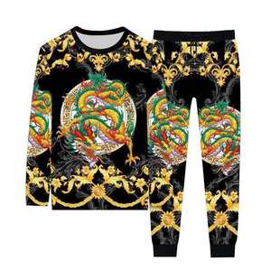 新款春秋韩版宽松休闲运动套装男士潮牌3D印花社会精神小伙两件套