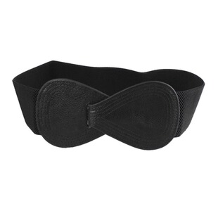 时尚宽腰带红色松紧宽腰封女士皮带黑色弹力腰带蝴蝶结装饰腰饰