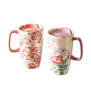 原创陶瓷杯马克杯带盖女士家用大容量高颜值喝水杯子办公室咖啡杯