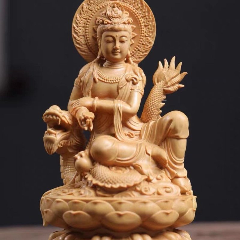 小叶黄杨木雕坐盘龙观音菩萨摆件客厅桌面装饰祥龙观世音菩萨娘娘