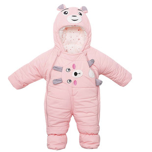 新生儿冬季羽绒棉连体衣婴儿加厚外出服棉衣套装宝宝包脚保暖抱衣