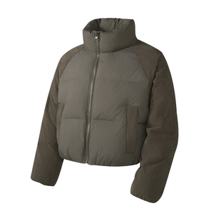 714street户外灯芯绒拼接羽绒服男2025冬季90白鸭绒加厚短外套女