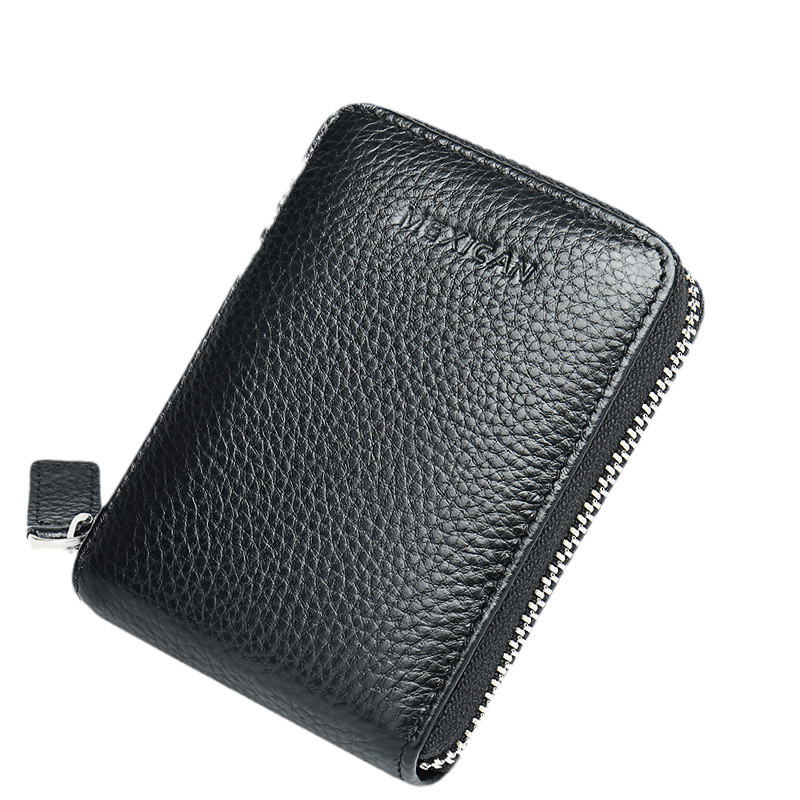 稻草人卡包男头层牛皮拉链真皮多卡位小零钱包防磁大容量银行卡套