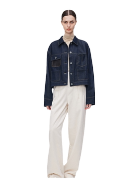 Fabrique水波纹提花牛仔拼接外套
