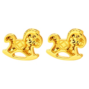金至尊摇钱小木马黄金耳钉新款生肖马足金耳钉单只生日礼物送老婆