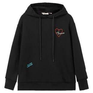 布景卫衣女冬季新品潮流宽松爱心字母刺绣连帽套头上衣外套1276