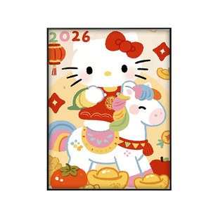 新年HelloKitty凯蒂猫数字油画diy填涂色手工绘卡通三丽鸥装饰画