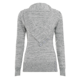 ROCKMORE【小众复古】灰色深V领设计中长款毛衣翻领纽扣毛织衫潮