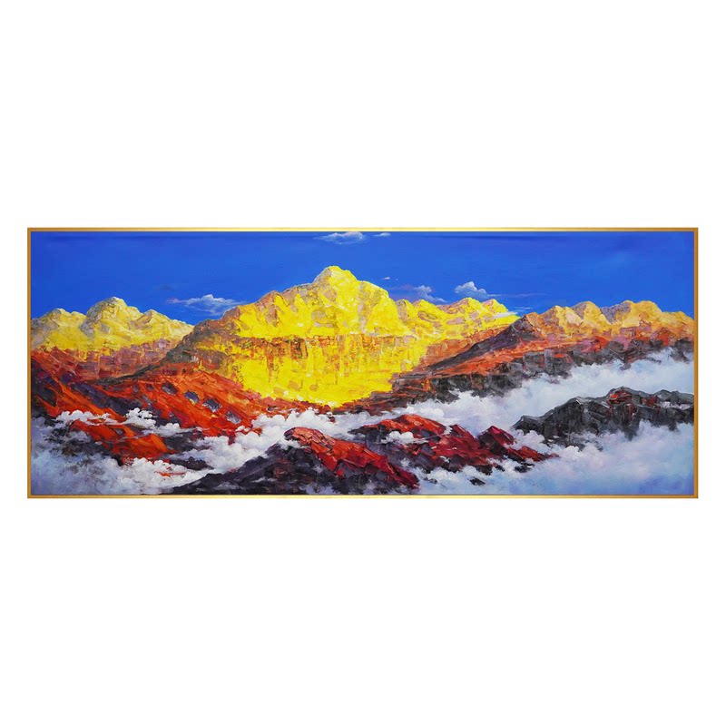 手绘油画日照金山风景横幅装饰画现代高级客厅沙发背景墙挂画壁画
