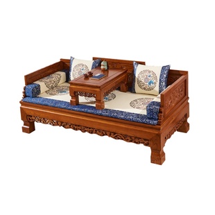 榆木罗汉床实木新中式伸缩两用推拉床小户型客厅储物抽拉沙发床榻