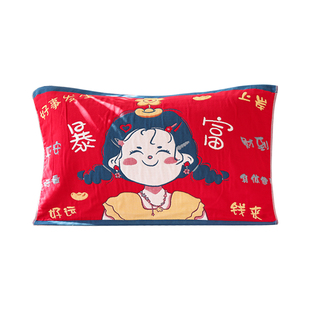 八层喜庆纯棉纱布枕巾一对装成人家用高档防滑不脱落全棉枕头盖巾