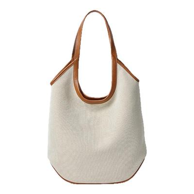 植鞣头层牛皮拼帆布HOBO通勤包