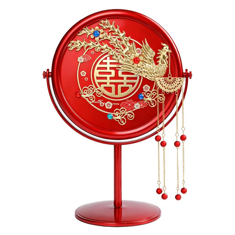 结婚镜子一对中式新娘梳子镜子婚礼嫁妆红色嫁妆陪嫁物品用品大全