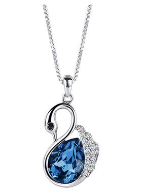 水滴天鹅纯银水晶盒子链项链女款