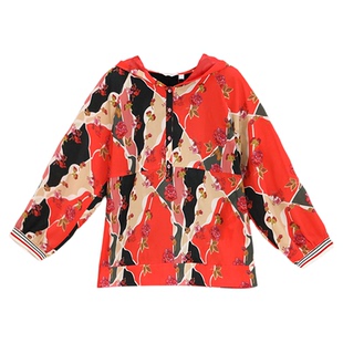 [商场同款]阁兰秀秋季新品连帽真丝衬衫女轻薄休闲桑蚕丝印花上衣