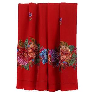 克什米尔传统手工刺绣钉珠民族风羊毛绚烂花保暖披肩新品正红多色