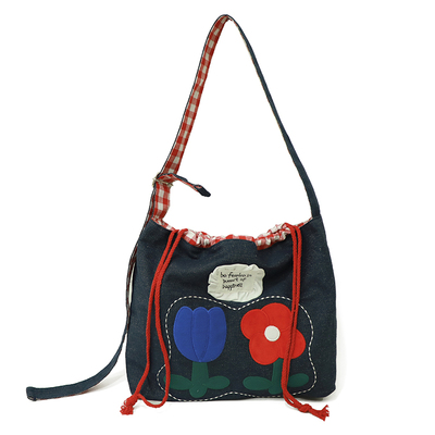 遇见若兮花朵刺绣牛仔斜挎单肩包