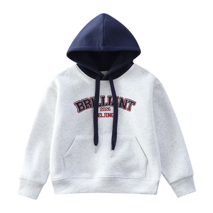 男童华棉字母刺绣连帽卫衣春秋款新中大儿童装拼接色打底衫上衣潮