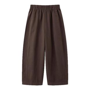 画风drawwind松紧腰加绒裤子女2025秋冬新款宽松纯棉休闲阔腿长裤