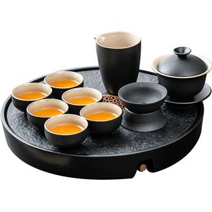 整套陶瓷乌金石茶盘功夫茶具套装简约家用办公小茶台茶壶茶杯泡茶