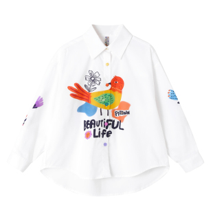 女童衬衫春季2026新款儿童长袖上衣中大童印花衬衣春秋薄款外套