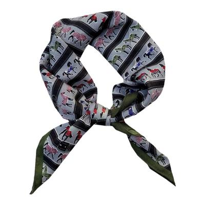 丝巾小方巾女复古丝绒绿色骏马皮扣气质领巾 搭西装的ins头巾发带