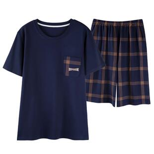 卡之恋睡衣男夏季纯棉薄款短袖2026新款短裤格子复古加大码家居服