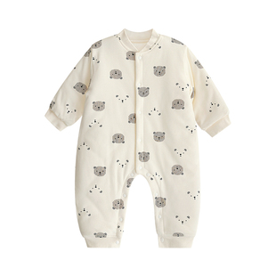 男童夹棉哈衣小童宝宝保暖爬服新生婴儿加厚连体衣0-2岁秋冬外穿